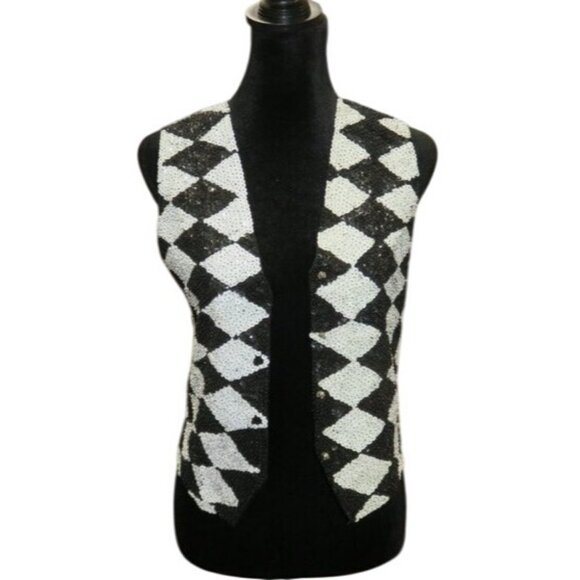 Moon Collection Jackets & Blazers - Vintage Black & White Embellished Sequined Reversible Vest evening wear